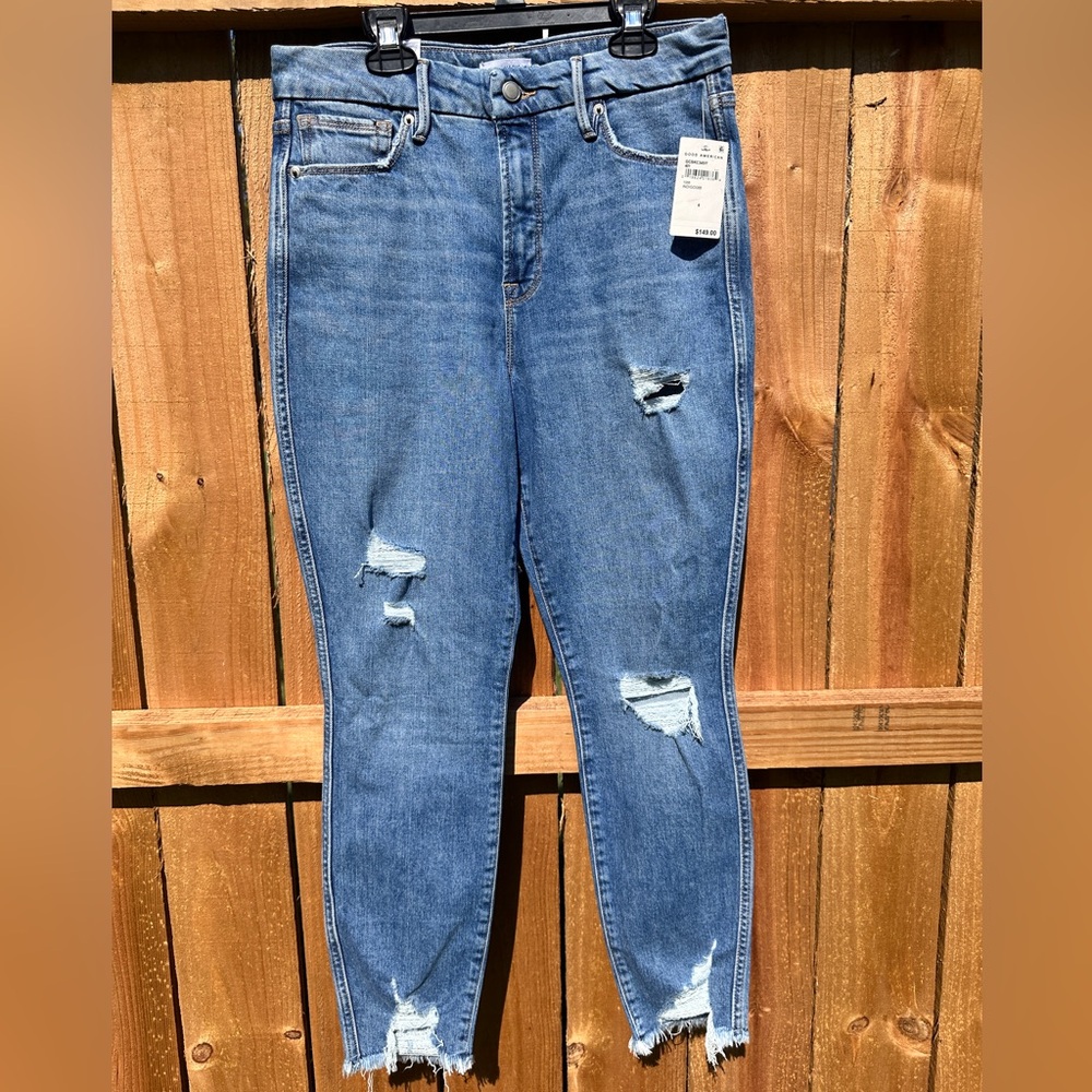 Good American Ripped Blue Skinny Jeans